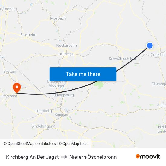 Kirchberg An Der Jagst to Niefern-Öschelbronn map