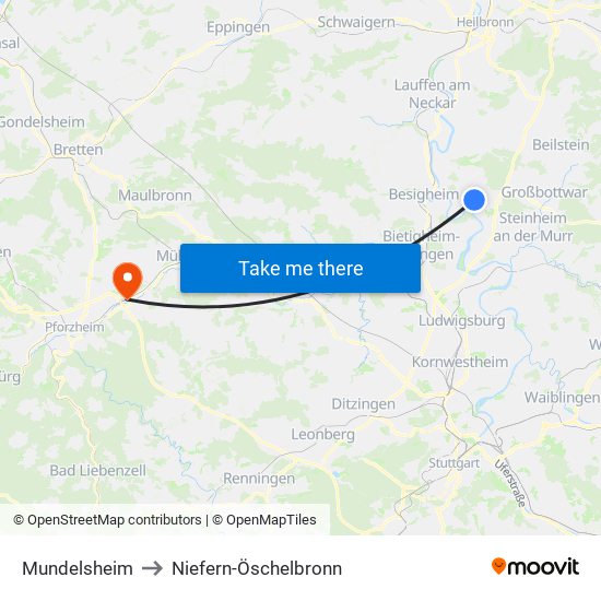 Mundelsheim to Niefern-Öschelbronn map