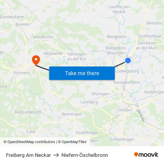Freiberg Am Neckar to Niefern-Öschelbronn map