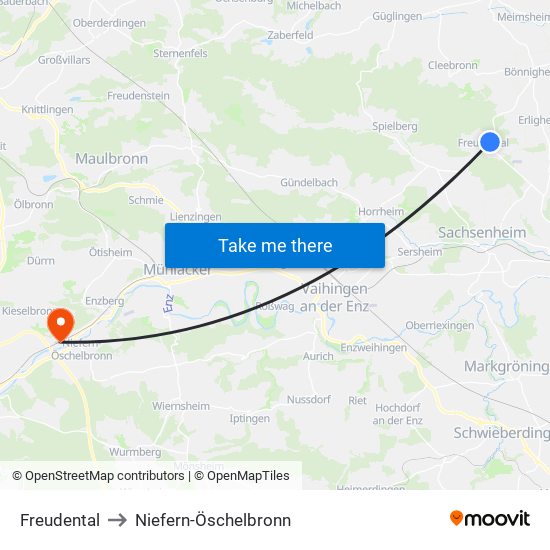 Freudental to Niefern-Öschelbronn map