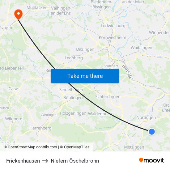Frickenhausen to Niefern-Öschelbronn map