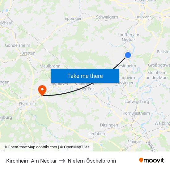 Kirchheim Am Neckar to Niefern-Öschelbronn map
