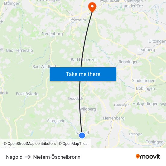 Nagold to Niefern-Öschelbronn map