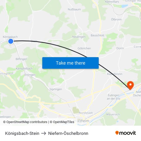 Königsbach-Stein to Niefern-Öschelbronn map