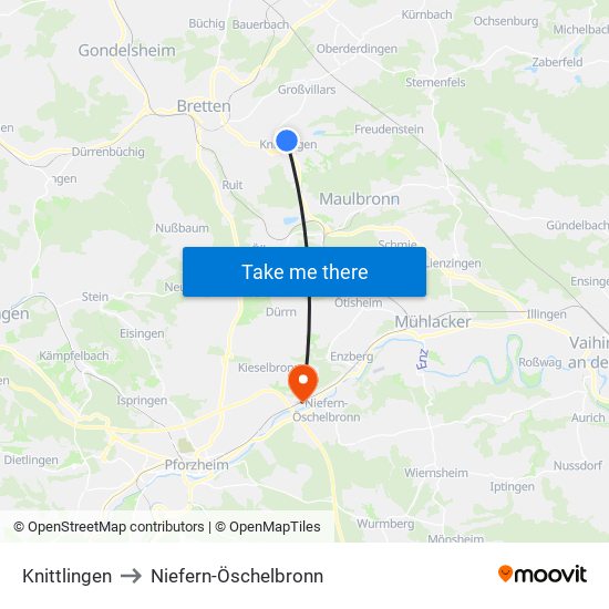 Knittlingen to Niefern-Öschelbronn map