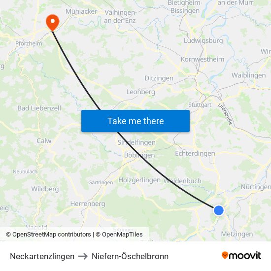 Neckartenzlingen to Niefern-Öschelbronn map