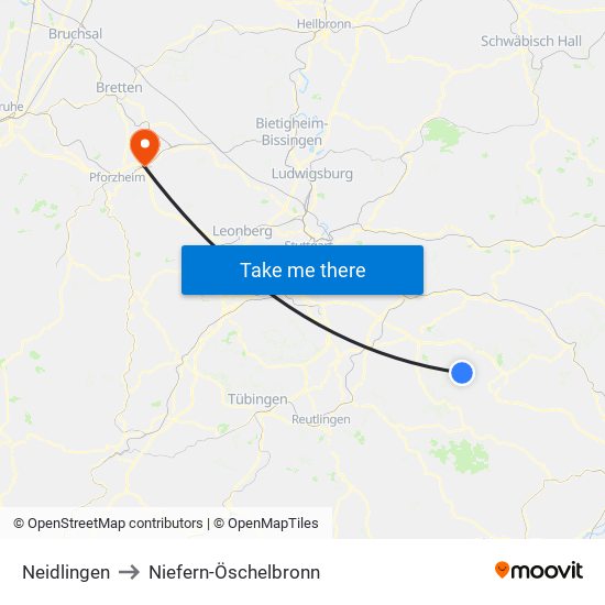 Neidlingen to Niefern-Öschelbronn map