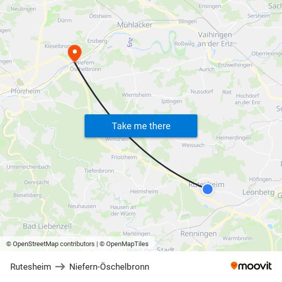 Rutesheim to Niefern-Öschelbronn map