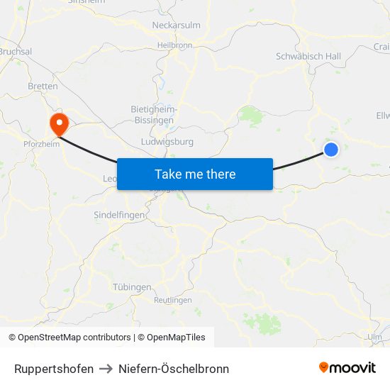 Ruppertshofen to Niefern-Öschelbronn map