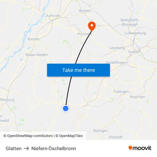 Glatten to Niefern-Öschelbronn map