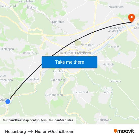 Neuenbürg to Niefern-Öschelbronn map