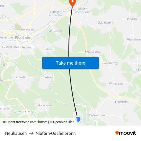 Neuhausen to Niefern-Öschelbronn map