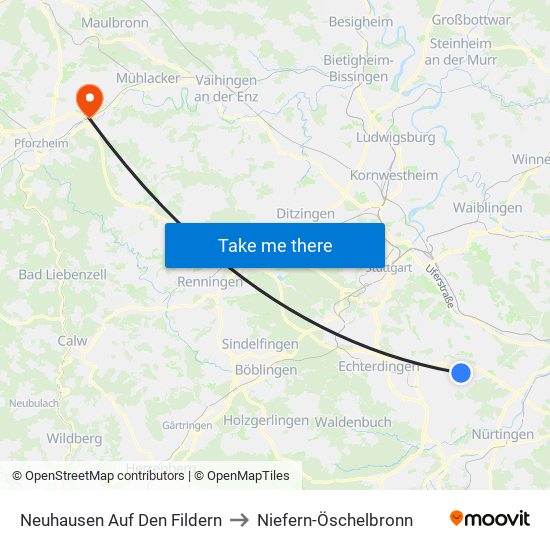 Neuhausen Auf Den Fildern to Niefern-Öschelbronn map