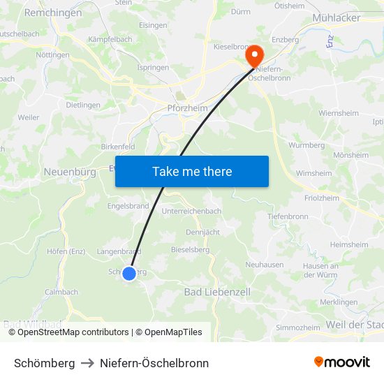 Schömberg to Niefern-Öschelbronn map