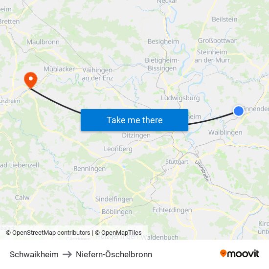 Schwaikheim to Niefern-Öschelbronn map