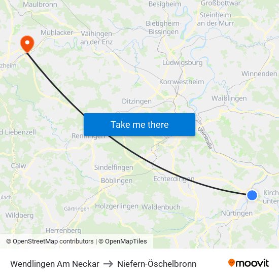 Wendlingen Am Neckar to Niefern-Öschelbronn map