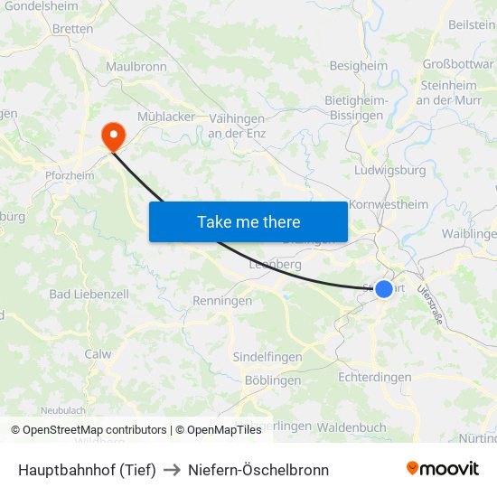 Hauptbahnhof (Tief) to Niefern-Öschelbronn map