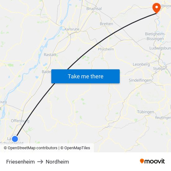 Friesenheim to Nordheim map