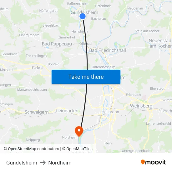Gundelsheim to Nordheim map