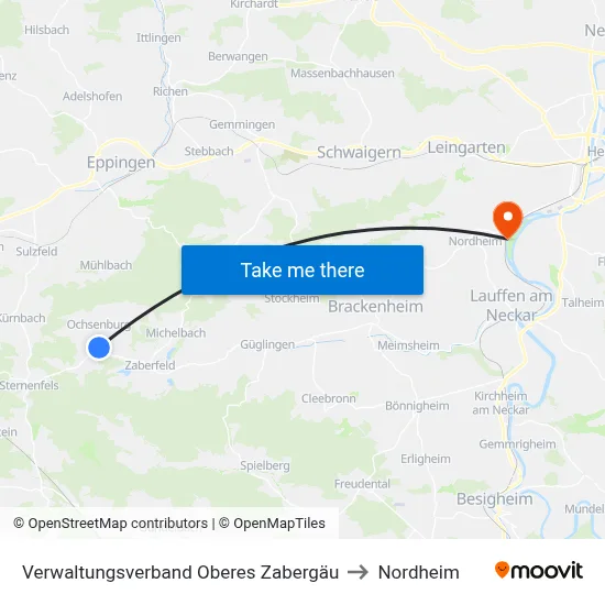 Verwaltungsverband Oberes Zabergäu to Nordheim map