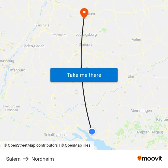 Salem to Nordheim map