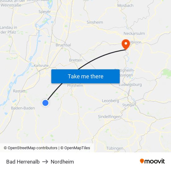 Bad Herrenalb to Nordheim map