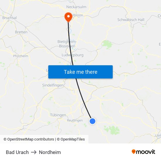 Bad Urach to Nordheim map