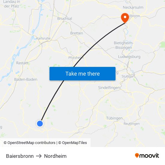 Baiersbronn to Nordheim map