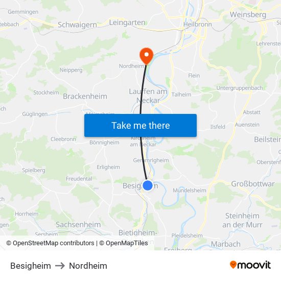 Besigheim to Nordheim map