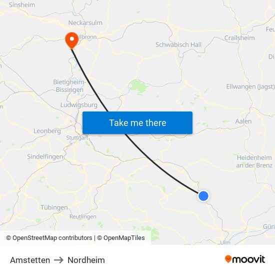 Amstetten to Nordheim map