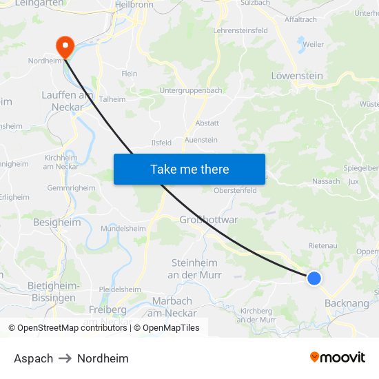 Aspach to Nordheim map