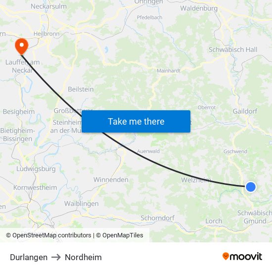 Durlangen to Nordheim map