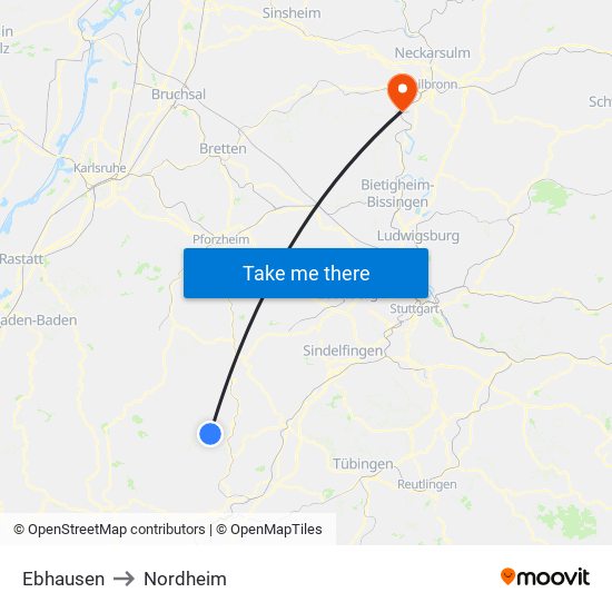 Ebhausen to Nordheim map