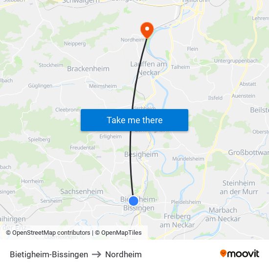 Bietigheim-Bissingen to Nordheim map