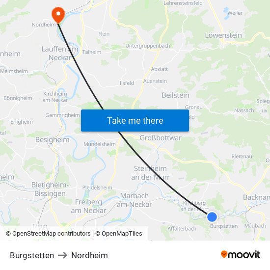 Burgstetten to Nordheim map