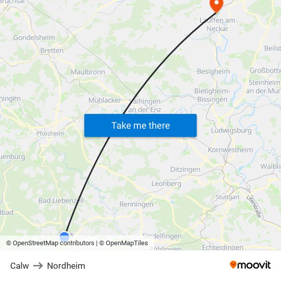 Calw to Nordheim map