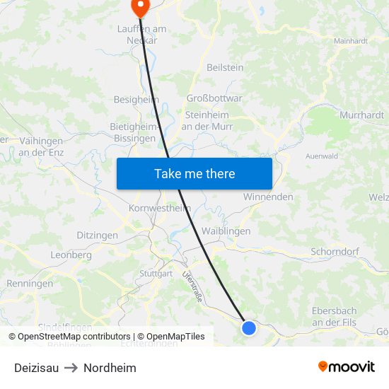 Deizisau to Nordheim map