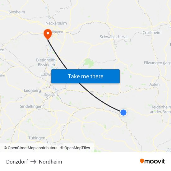 Donzdorf to Nordheim map