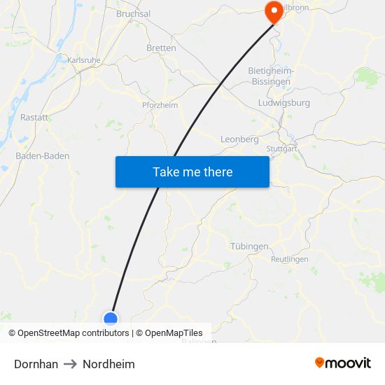 Dornhan to Nordheim map