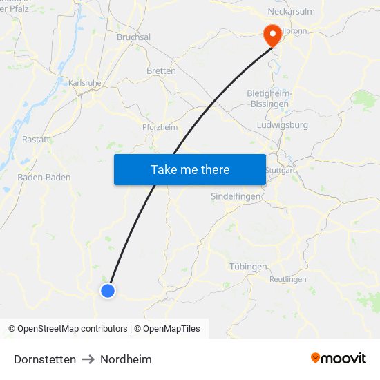 Dornstetten to Nordheim map