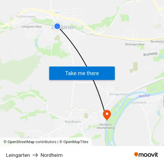 Leingarten to Nordheim map