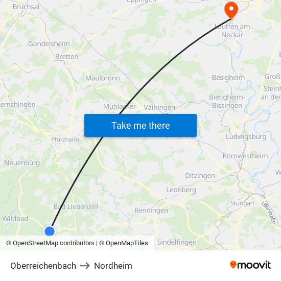 Oberreichenbach to Nordheim map