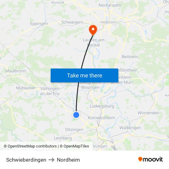 Schwieberdingen to Nordheim map