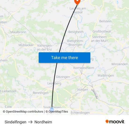Sindelfingen to Nordheim map