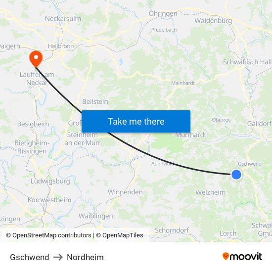 Gschwend to Nordheim map
