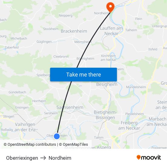 Oberriexingen to Nordheim map