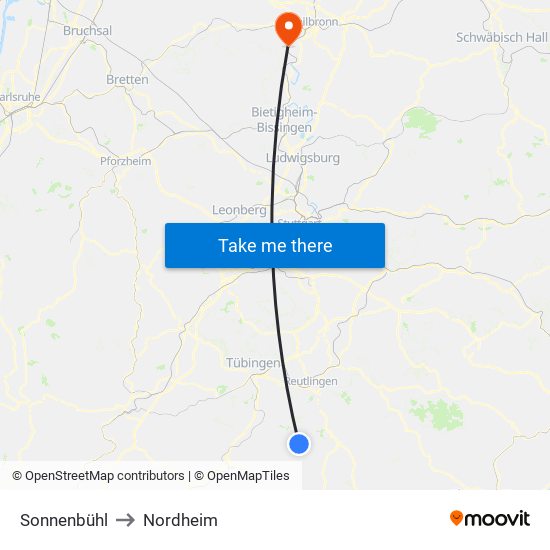 Sonnenbühl to Nordheim map