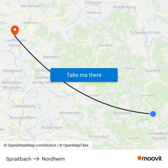 Spraitbach to Nordheim map
