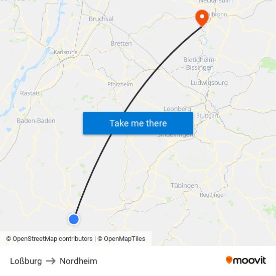 Loßburg to Nordheim map