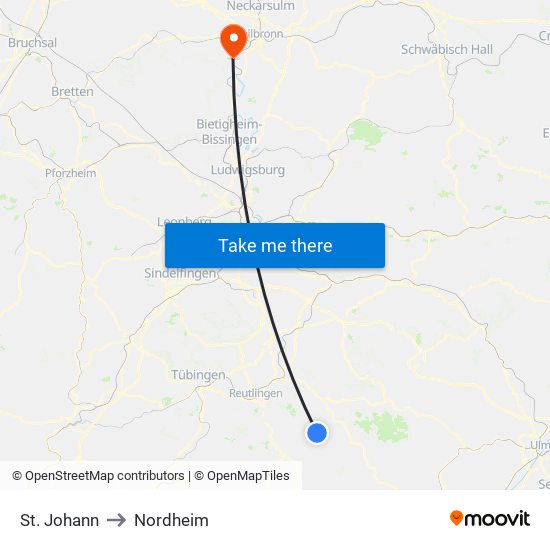 St. Johann to Nordheim map